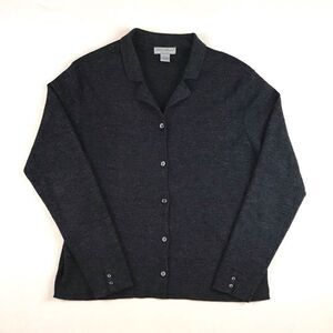 Eddie Bauer Charcoal Grey Collared %100 Merino Wool‎ Cardigan Sweater Women’s L